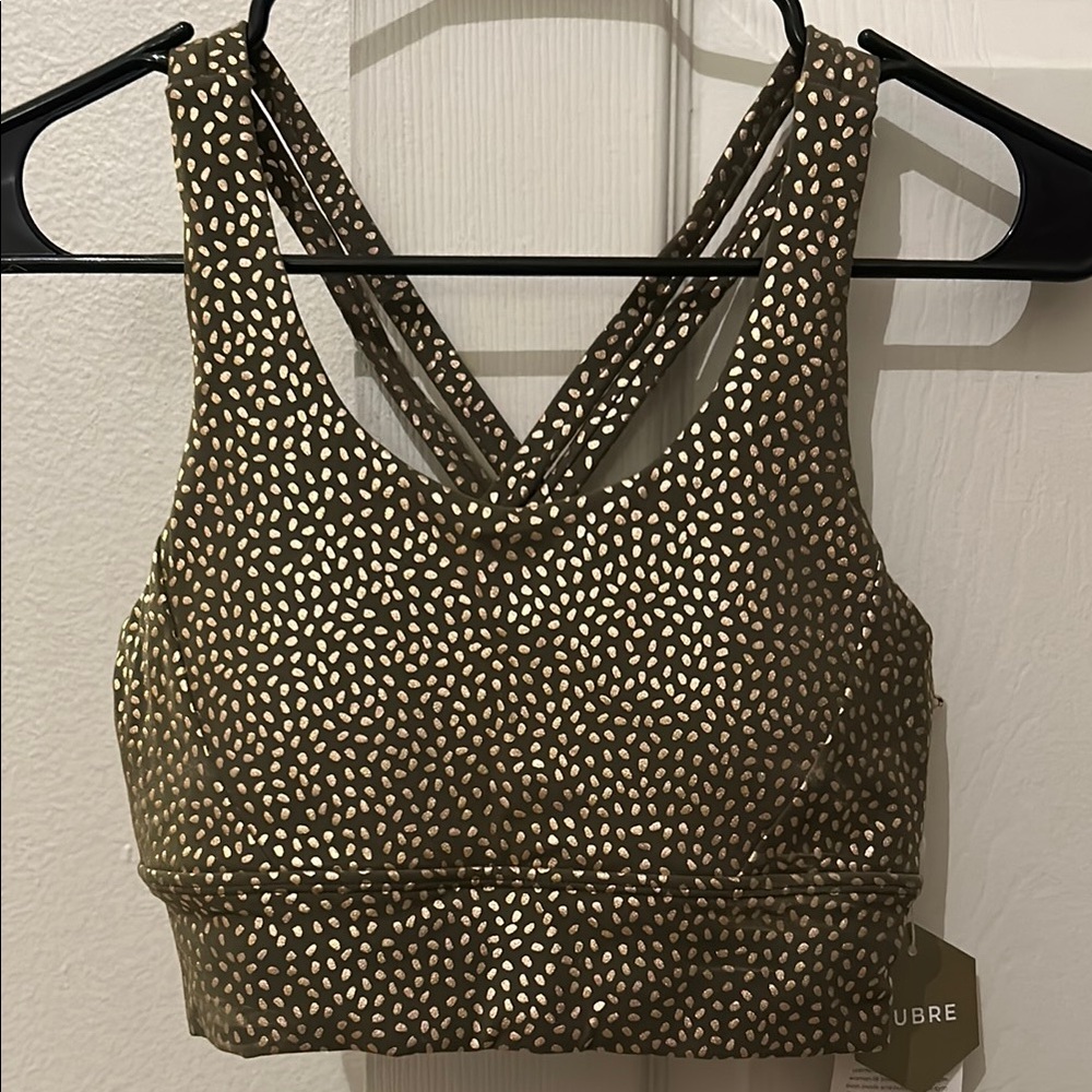 Buffbunny Rosa Green with Bossy Gold Patterned Women's Sports Bra